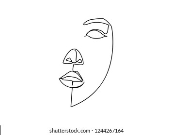 Continuous line, drawing of set faces and hairstyle, fashion concept, woman beauty minimalist, vector 