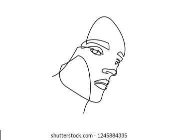 Continuous line, drawing of set faces and hairstyle, fashion concept, woman beauty minimalist, vector 