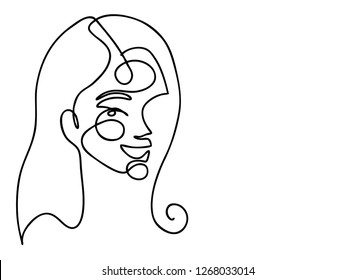 Continuous line, drawing of set faces and hairstyle, fashion concept, woman beauty minimalist, vector 