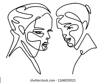 Continuous line, drawing of set faces and hairstyle, fashion concept, woman beauty minimalist, vector 
