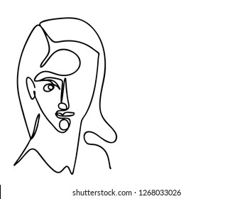 Continuous line, drawing of set faces and hairstyle, fashion concept, woman beauty minimalist, vector 