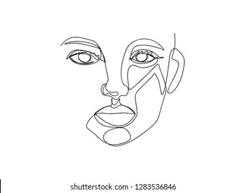 Continuous line, drawing of set faces and hairstyle, fashion concept, woman beauty minimalist, vector illustration for t-shirt, slogan design print graphics style
