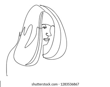 Continuous line, drawing of set faces and hairstyle, fashion concept, woman beauty minimalist, vector illustration for t-shirt, slogan design print graphics style
