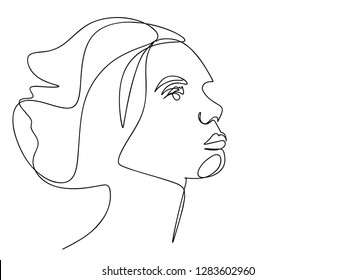 Continuous line, drawing of set faces and hairstyle, fashion concept, woman beauty minimalist, vector illustration for t-shirt, slogan design print graphics style
