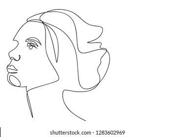 Continuous line, drawing of set faces and hairstyle, fashion concept, woman beauty minimalist, vector illustration for t-shirt, slogan design print graphics style
