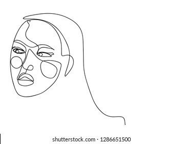 Continuous line, drawing of set faces and hairstyle, fashion concept, woman beauty minimalist, vector illustration for t-shirt, slogan design print graphics style