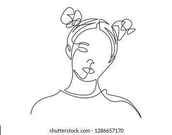 Continuous line, drawing of set faces and hairstyle, fashion concept, woman beauty minimalist, vector illustration for t-shirt, slogan design print graphics style
