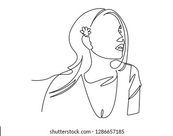 Continuous line, drawing of set faces and hairstyle, fashion concept, woman beauty minimalist, vector illustration for t-shirt, slogan design print graphics style
