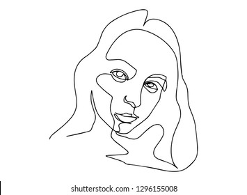 Continuous line, drawing of set faces and hairstyle, fashion concept, woman beauty minimalist, vector illustration for t-shirt, slogan design print graphics style