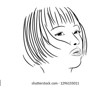 Continuous line, drawing of set faces and hairstyle, fashion concept, woman beauty minimalist, vector illustration for t-shirt, slogan design print graphics style