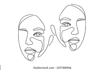 Continuous line, drawing of set faces and hairstyle, fashion concept, woman beauty minimalist, vector illustration for t-shirt, slogan design print graphics style
