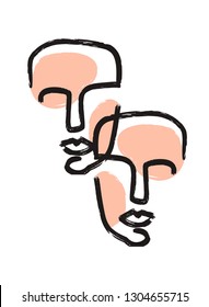 Continuous line, drawing of set faces and hairstyle, fashion concept, woman beauty minimalist, vector illustration for t-shirt, slogan design print graphics style