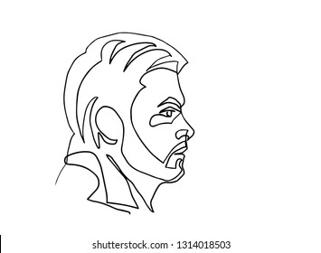 Continuous line, drawing of set faces and hairstyle, fashion concept, man beauty minimalist, vector illustration for t-shirt, slogan design print graphics style