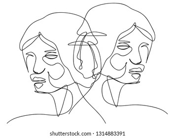 Continuous Line Drawing Set Faces Hairstyle Stock Vector (Royalty Free ...