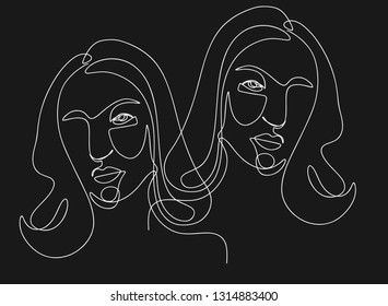 Continuous line, drawing of set faces and hairstyle, fashion concept, woman beauty minimalist, vector illustration for t-shirt, slogan design print graphics style
