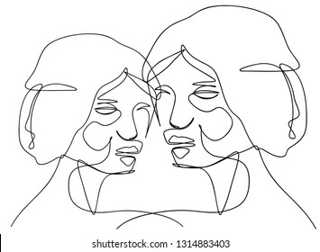 Continuous line, drawing of set faces and hairstyle, fashion concept, woman beauty minimalist, vector illustration for t-shirt, slogan design print graphics style
