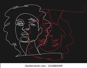 Continuous line, drawing of set faces and hairstyle, fashion concept, woman beauty minimalist, vector illustration for t-shirt, slogan design print graphics style
