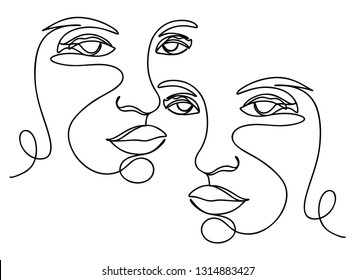 Continuous Line Drawing Set Faces Hairstyle Stock Vector (Royalty Free ...