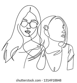 Continuous line, drawing of set faces and hairstyle, fashion concept, woman beauty minimalist, vector illustration for t-shirt, slogan design print graphics style
