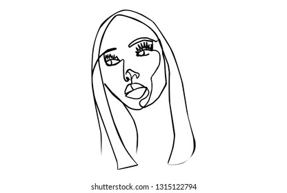 Continuous line, drawing of set faces and hairstyle, fashion concept, woman beauty minimalist, vector illustration for t-shirt, slogan design print graphics style