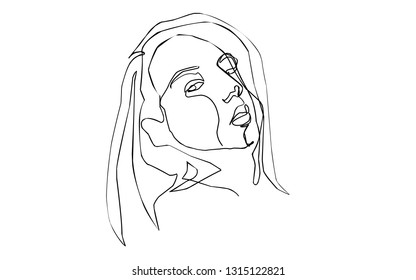 Continuous line, drawing of set faces and hairstyle, fashion concept, woman beauty minimalist, vector illustration for t-shirt, slogan design print graphics style
