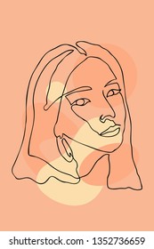 Continuous line, drawing of set faces and hairstyle, fashion concept, woman beauty minimalist, vector illustration for t-shirt, slogan design print graphics style