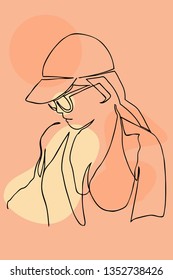 Continuous line, drawing of set faces and hairstyle, fashion concept, woman beauty minimalist, vector illustration for t-shirt, slogan design print graphics style