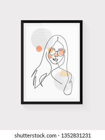 Continuous line, drawing of set faces and hairstyle, fashion concept, woman beauty minimalist, vector illustration for t-shirt, slogan design print graphics style Black frame