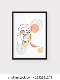Continuous line, drawing of set faces and hairstyle, fashion concept, woman beauty minimalist, vector illustration for t-shirt, slogan design print graphics style Black frame