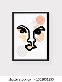 Continuous line, drawing of set faces and hairstyle, fashion concept, woman beauty minimalist, vector illustration for t-shirt, slogan design print graphics style Black frame
