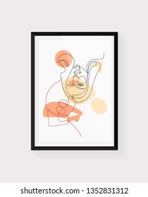 Continuous line, drawing of set faces and hairstyle, fashion concept, woman beauty minimalist, vector illustration for t-shirt, slogan design print graphics style Black frame