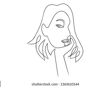 Continuous line, drawing of set faces and hairstyle, fashion concept, woman beauty minimalist, vector illustration for t-shirt, slogan design print graphics style
