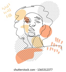 Continuous line, drawing of set faces and hairstyle, fashion concept, woman beauty minimalist, vector illustration for t-shirt, slogan design print graphics style