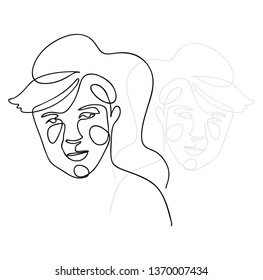 Continuous line, drawing of set faces and hairstyle, fashion concept, woman beauty minimalist, vector illustration for t-shirt, slogan design print graphics style