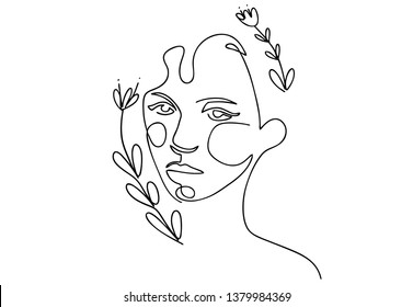 Continuous Line Drawing Set Faces Hairstyle Stock Vector (Royalty Free ...