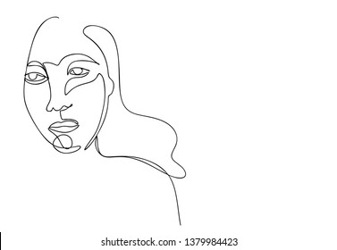 Continuous line, drawing of set faces and hairstyle, fashion concept, woman beauty minimalist, vector illustration for t-shirt, slogan design print graphics style
