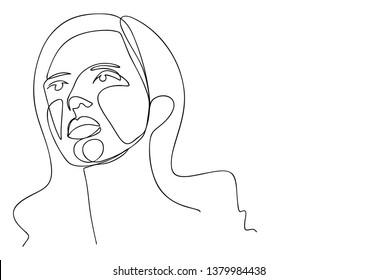 Continuous line, drawing of set faces and hairstyle, fashion concept, woman beauty minimalist, vector illustration for t-shirt, slogan design print graphics style
