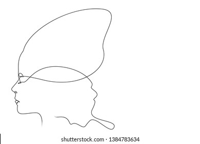 Continuous line, drawing of set faces and hairstyle, fashion concept, woman beauty minimalist, vector illustration for t-shirt, slogan design print graphics style