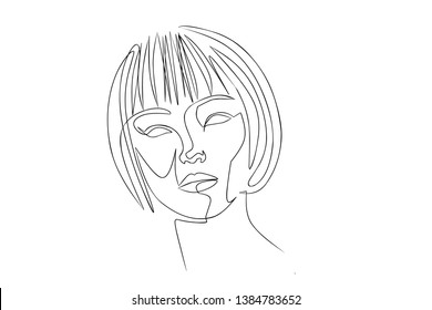 Continuous line, drawing of set faces and hairstyle, fashion concept, woman beauty minimalist, vector illustration for t-shirt, slogan design print graphics style