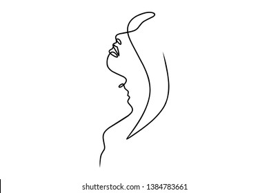 Continuous line, drawing of set faces and hairstyle, fashion concept, woman beauty minimalist, vector illustration for t-shirt, slogan design print graphics style