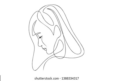 Continuous line, drawing of set faces and hairstyle, fashion concept, woman beauty minimalist, vector illustration for t-shirt, slogan design print graphics style