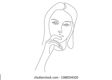 Continuous line, drawing of set faces and hairstyle, fashion concept, woman beauty minimalist, vector illustration for t-shirt, slogan design print graphics style