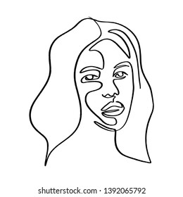 Continuous line, drawing of set faces and hairstyle, fashion concept, woman beauty minimalist, vector illustration for t-shirt, slogan design print graphics style
