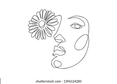 Continuous line, drawing of set faces and Flower hairstyle, fashion concept, woman beauty minimalist, vector illustration for t-shirt, slogan design print graphics style