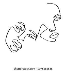 Continuous line, drawing of set faces and  hairstyle, fashion concept, woman beauty minimalist, vector illustration for t-shirt, slogan design print graphics style