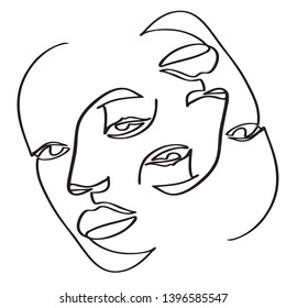 Continuous Line Drawing Set Faces Hairstyle Stock Vector (Royalty Free ...