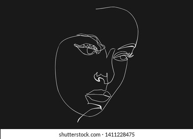 Continuous line, drawing of set faces and hairstyle, fashion concept, woman beauty minimalist, vector 