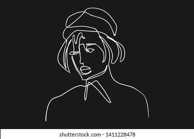 Continuous line, drawing of set faces and hairstyle, fashion concept, woman beauty minimalist, vector 