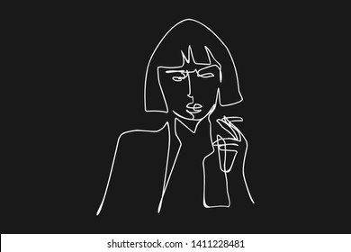 Continuous line, drawing of set faces and hairstyle, fashion concept, woman beauty minimalist, vector 
