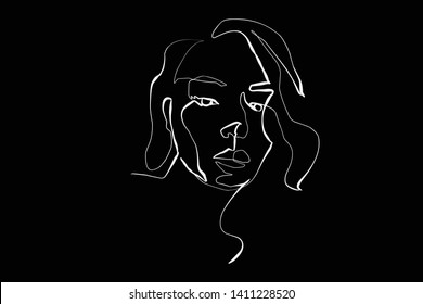 Continuous line, drawing of set faces and hairstyle, fashion concept, woman beauty minimalist, vector 